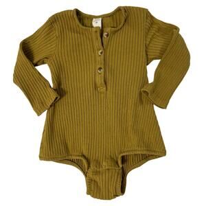 Kate Quinn Long Sleeve Henley Bubble Romper Size 18-24 Months Yellow Organic